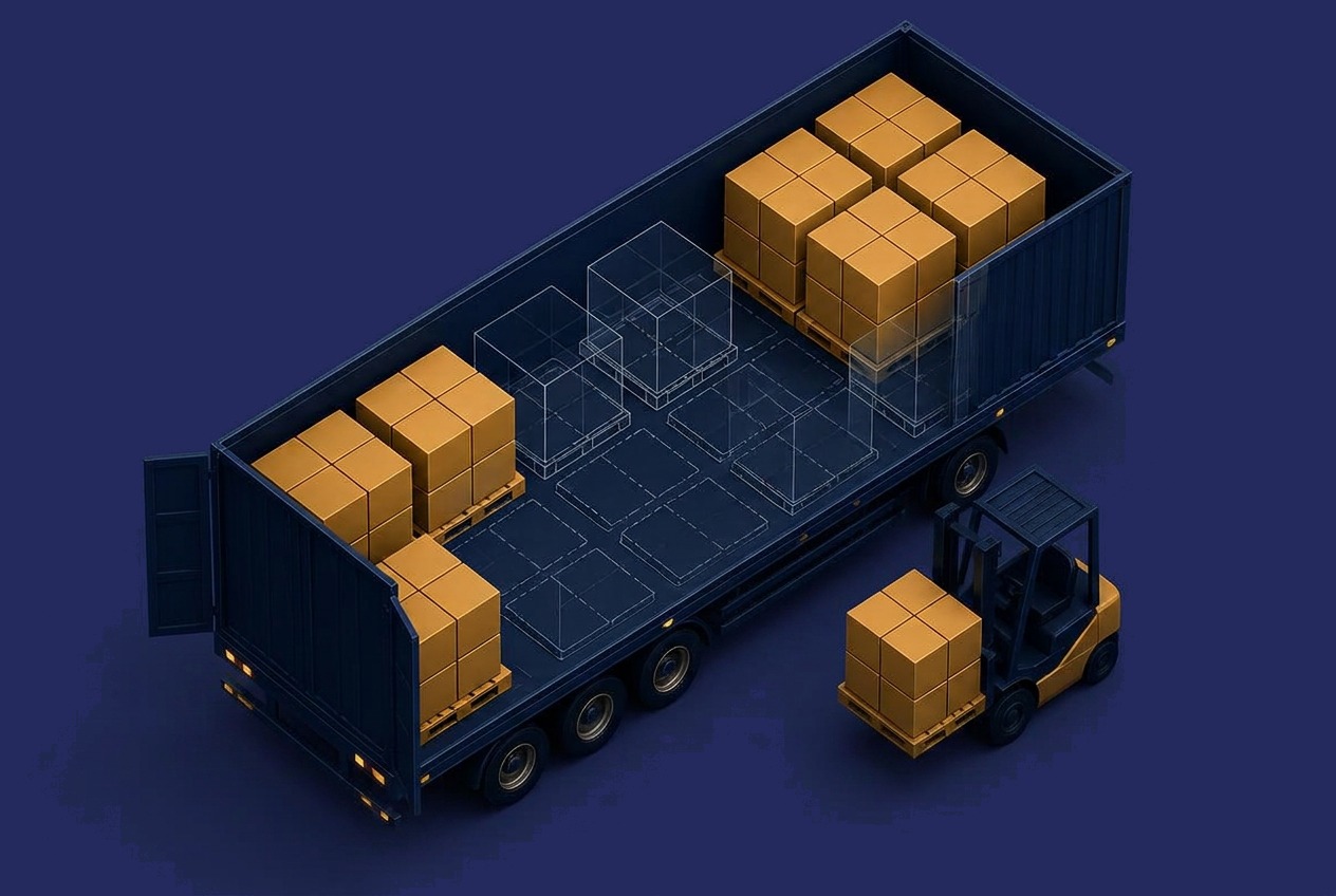 Trailer load view showing filled and empty pallet positions for utilization planning